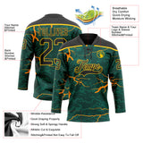 Custom Green Black Orange-Yellow 3D Pattern Lightning Hockey Lace Neck Jersey