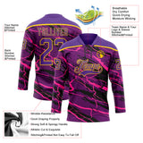 Custom Purple Black Pink-Yellow 3D Pattern Lightning Hockey Lace Neck Jersey