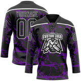 Custom Black Purple-White 3D Pattern Lightning Hockey Lace Neck Jersey