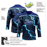 Custom Navy Royal Blue-White 3D Pattern Lightning Hockey Lace Neck Jersey