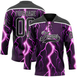 Custom Black Purple Pink-White 3D Pattern Lightning Hockey Lace Neck Jersey