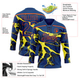 Custom US Navy Blue Yellow Black-Orange 3D Pattern Lightning Hockey Lace Neck Jersey
