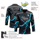 Custom Black Blue-White 3D Pattern Lightning Hockey Lace Neck Jersey