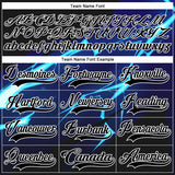 Custom Black Blue-White 3D Pattern Lightning Hockey Lace Neck Jersey