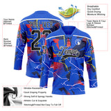 Custom Thunder Blue Black Red Yellow-White 3D Pattern Lightning Hockey Lace Neck Jersey