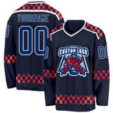 Custom Navy US Navy Blue Red-White 3D Pattern Plaid Hockey Jersey