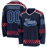 Custom Navy US Navy Blue Red-White 3D Pattern Plaid Hockey Jersey