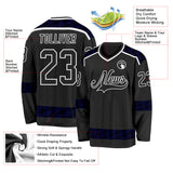 Custom Black Blue-White 3D Pattern Plaid Hockey Jersey