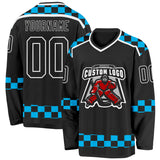 Custom Black Blue-White 3D Pattern Plaid Hockey Jersey