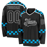 Custom Black Blue-White 3D Pattern Plaid Hockey Jersey