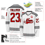 Custom White Red Gray-Black 3D Pattern Plaid Hockey Jersey