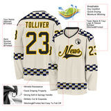Custom Cream Black Yellow Red-Blue 3D Pattern Plaid Hockey Jersey
