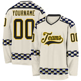 Custom Cream Black Yellow Red-Blue 3D Pattern Plaid Hockey Jersey