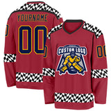 Custom Maroon Navy Gold Black-White 3D Pattern Plaid Hockey Jersey