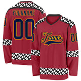 Custom Maroon Navy Gold Black-White 3D Pattern Plaid Hockey Jersey