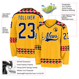 Custom Gold Navy Pink Black-White 3D Pattern Plaid Hockey Jersey