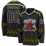 Custom Black Yellow-White 3D Pattern Plaid Hockey Jersey