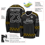 Custom Black Yellow-White 3D Pattern Plaid Hockey Jersey