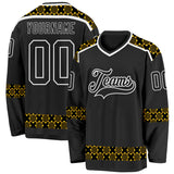 Custom Black Yellow-White 3D Pattern Plaid Hockey Jersey