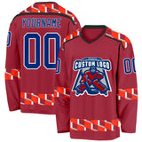Custom Maroon Royal Orange Black-White 3D Pattern Plaid Hockey Jersey