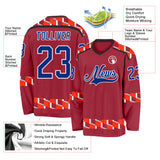 Custom Maroon Royal Orange Black-White 3D Pattern Plaid Hockey Jersey