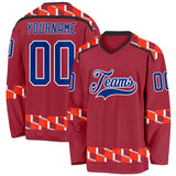Custom Maroon Royal Orange Black-White 3D Pattern Plaid Hockey Jersey
