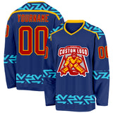 Custom Royal Red Blue-Gold 3D Pattern Plaid Hockey Jersey