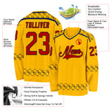Custom Gold Red Navy-Black 3D Pattern Plaid Hockey Jersey