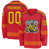 Custom Red Yellow-Black 3D Pattern Plaid Hockey Jersey