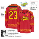 Custom Red Yellow-Black 3D Pattern Plaid Hockey Jersey