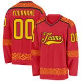 Custom Red Yellow-Black 3D Pattern Plaid Hockey Jersey