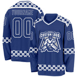 Custom Royal White 3D Pattern Plaid Hockey Jersey