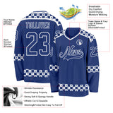 Custom Royal White 3D Pattern Plaid Hockey Jersey