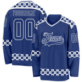 Custom Royal White 3D Pattern Plaid Hockey Jersey