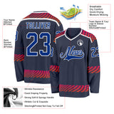 Custom Navy Royal Red-White 3D Pattern Round Hockey Jersey