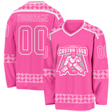 Custom Pink White 3D Pattern Plaid Hockey Jersey