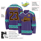Custom Purple Brown Gold Blue Light Yellow-White 3D Pattern Plaid Hockey Jersey
