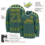 Custom Green Gold-White 3D Pattern Plaid Hockey Jersey