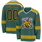 Custom Green Black Gold-White 3D Pattern Plaid Hockey Jersey