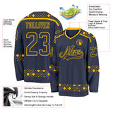 Custom Navy Gold 3D Pattern Plaid Hockey Jersey