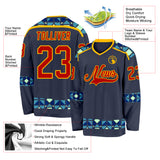 Custom Navy Red Blue Pea Green-Gold 3D Pattern Plaid Hockey Jersey