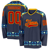 Custom Navy Red Blue Pea Green-Gold 3D Pattern Plaid Hockey Jersey