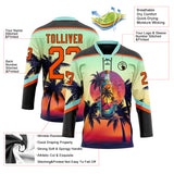 Custom Black Orange Ice Blue-Brown 3D Pattern Gradient Hawaii Tropical Palm Trees Hockey Lace Neck Jersey