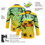 Custom Yellow Pea Green-Brown 3D Pattern Gradient Hawaii Tropical Palm Trees Hockey Lace Neck Jersey