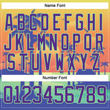 Custom Purple Yellow-Pea Green 3D Pattern Gradient Hawaii Tropical Palm Trees Hockey Lace Neck Jersey