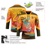 Custom Olive Yellow-Bay Orange 3D Pattern Gradient Hawaii Tropical Palm Trees Hockey Lace Neck Jersey