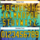 Custom Sky Blue Yellow Green-Black 3D Pattern Gradient Hawaii Tropical Palm Trees Hockey Lace Neck Jersey