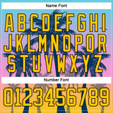 Custom Yellow Blue Purple-Black 3D Pattern Gradient Hawaii Tropical Palm Trees Hockey Lace Neck Jersey