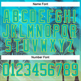 Custom Aqua Neon Yellow-Pea Green 3D Pattern Gradient Hawaii Tropical Palm Trees Hockey Lace Neck Jersey