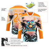 Custom Bay Orange Blue Gold-White 3D Pattern Gradient Hawaii Tropical Palm Trees Hockey Lace Neck Jersey